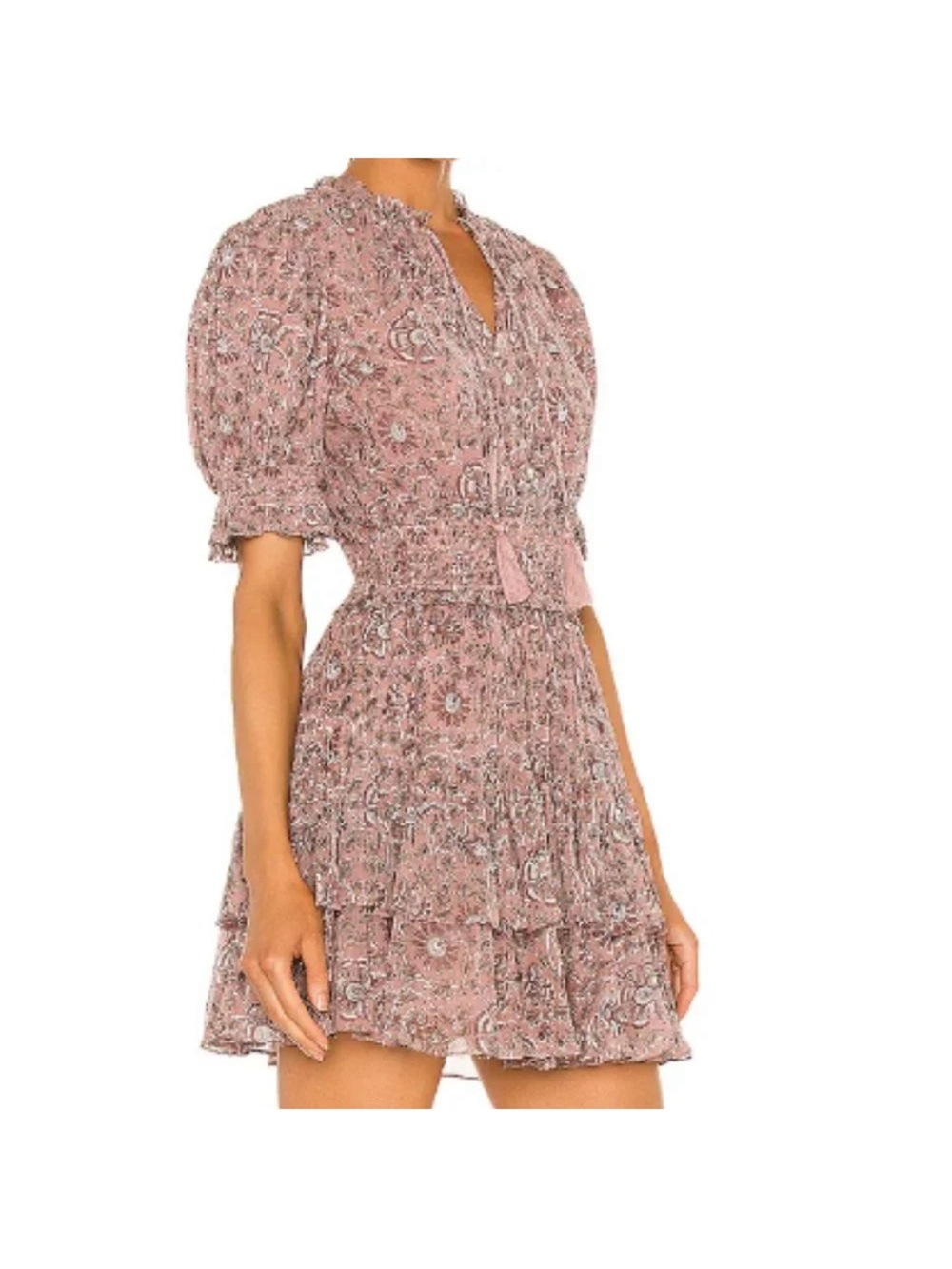 Cleobella‎ Madelyn Meadows Block Print Mauve Floral Cinched Waist Mini Dress XS